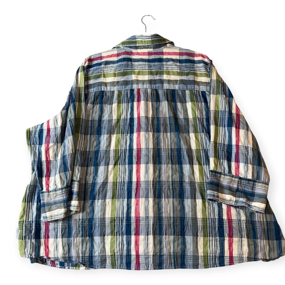 Foxcroft Shaped Stretch 3/4 Sleeve Button Up Crinkle Shirt, Plaid, Women's 24 - Picture 5 of 9